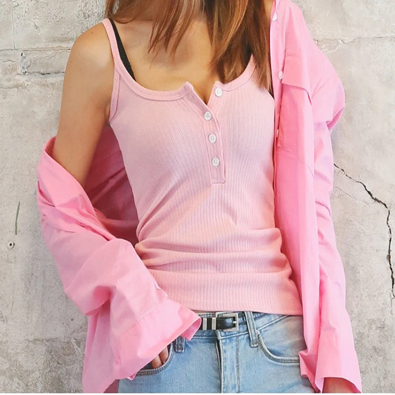 Тонкое сексуальное платье с v-образным вырезом без рукавов Лето 2019 Кнопка