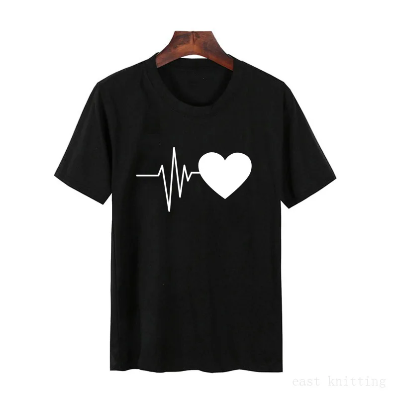 Женская футболка с коротким рукавом Heartbeat белая хлопковая Футболка для девочек