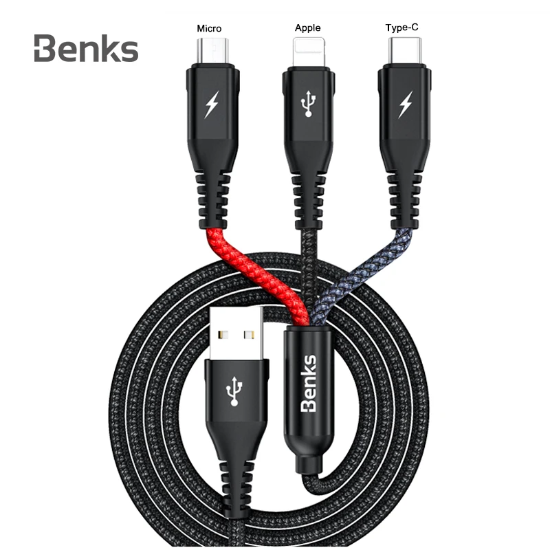 Benks 3 в 1 USB кабель для iPhone 7 8 X Xs Max Xr 3A провод быстрой зарядки Android Micro type C Дата