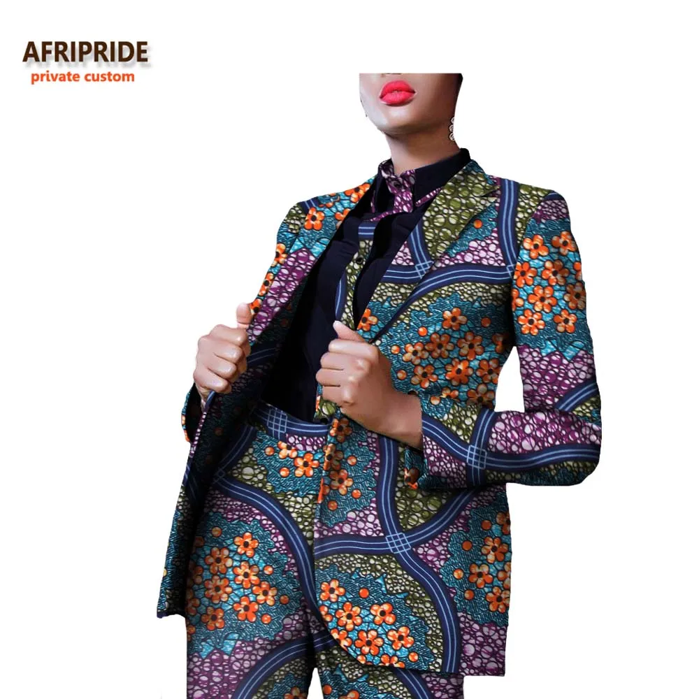 Африканский офисный женский костюм из 3 предметов AFRIPRIDE пальто с длинным рукавом пальто на одной пуговице+ блузка+ длинные штаны женский костюм A722662