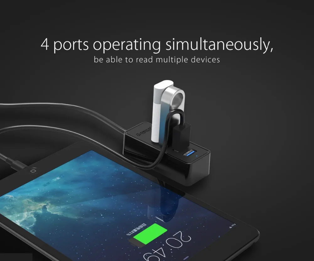 USB3.0 концентратор Высокоскоростной 4 порта для настольного ноутбука с телефоном-черный/белый(ORICO W5P-U3-100