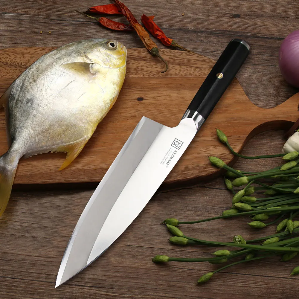 

Sunnecko 8.25" Sushi Knife Deba Chef Kitchen Knives Japanese German 1.4116 Steel G10+S/S Handle Razor Sharp Blade Strong 58HRC