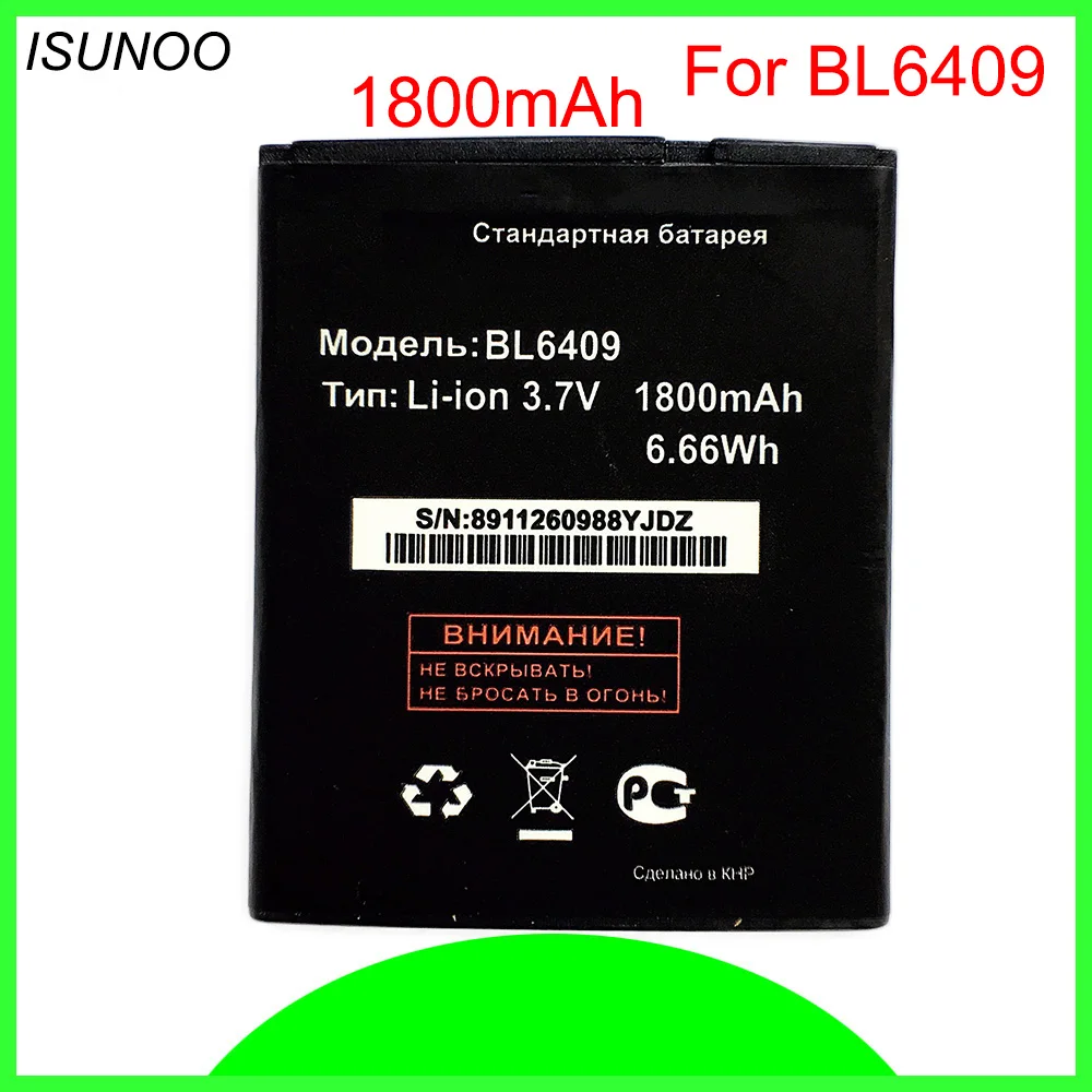 

ISUNOO 5pcs/lot BL6409 BL 6409 3.7V 1800mAh Li-ion Batteries Battery For Fly IQ4406 IQ 4406 Mobile Phone Rechargeable Bateria