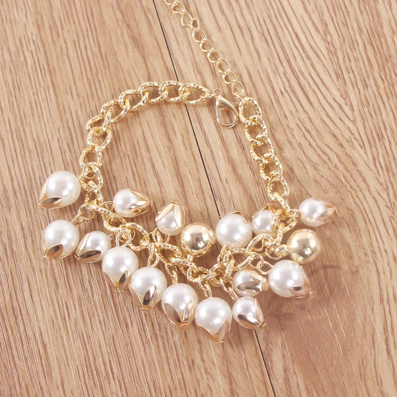 1 Pcs Bohemian Female Bracelets Leaf Pearl Pendant Shell Gold Bracelet Exquisite Women Dance Party Jewelry Wear | Украшения и