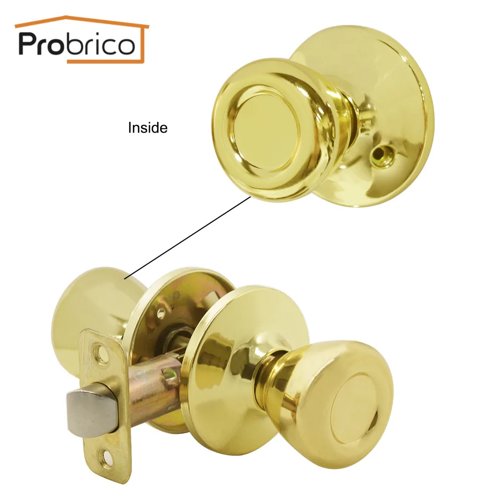 Probrico Gold Door Knobs door Handle For Interior Keyless Passage Lock Stainless Steel polished gold brass hardware | Обустройство