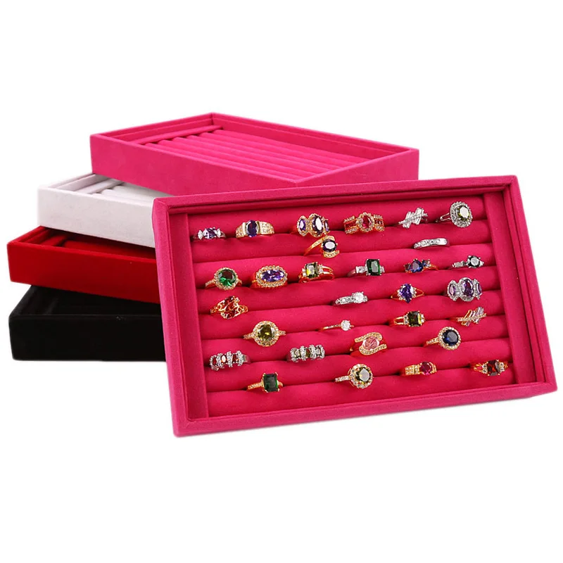 

Velvet Suede Ring Earrings Organizer Ear Studs Jewelry Display Stand Holder Rack Showcase Plate Fashion Jewelry Box Case Casket