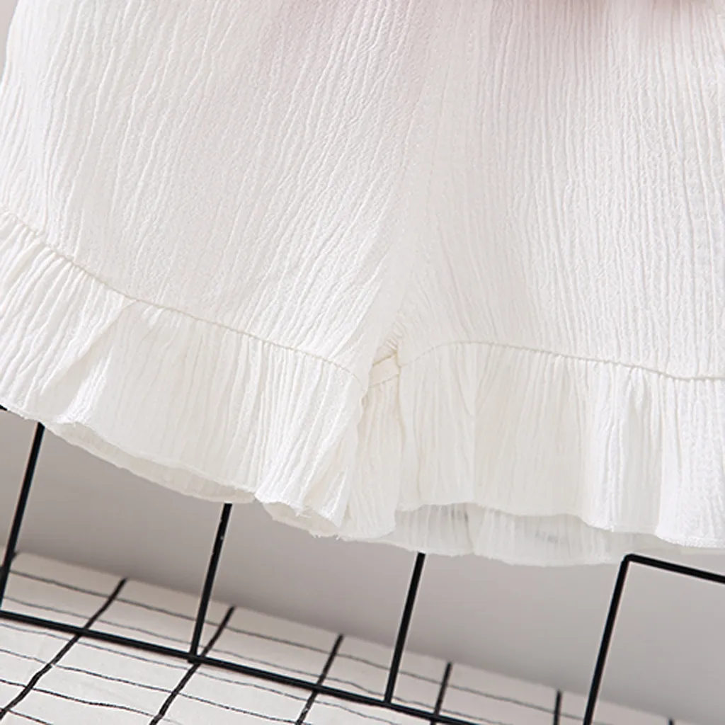 Детская одежда для маленьких девочек футболка с оборками топы + шорты комплекты