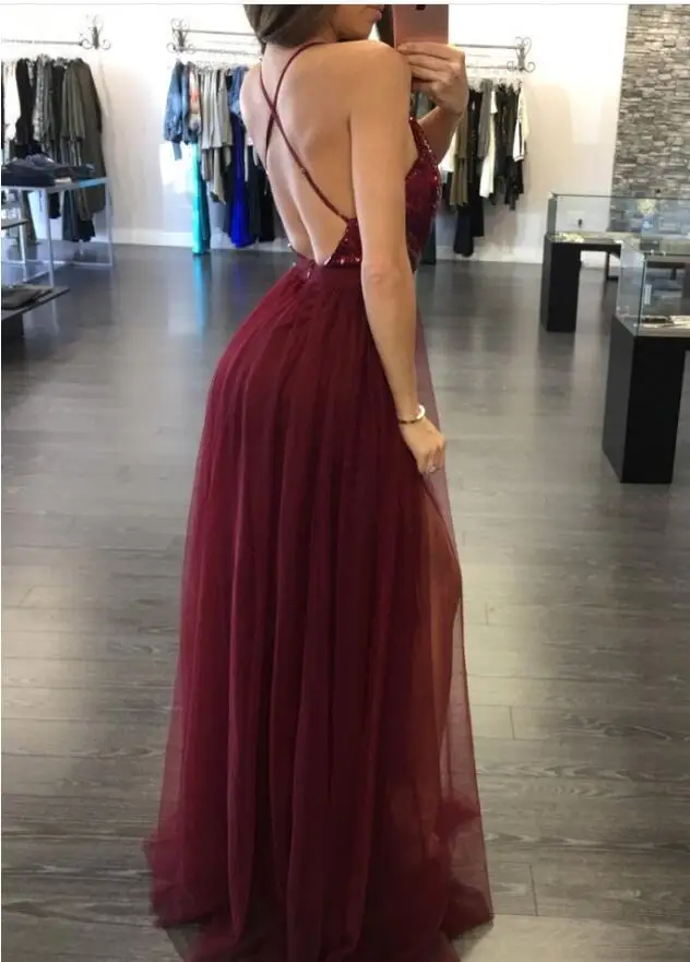 Ameision Backless V-neck Sexy Long Evening Dresses Pretty Women Sequined Formal Party Dress Gown vestido robe desoiree | Свадьбы и