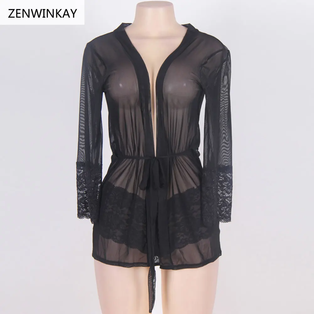 Женская Прозрачная сорочка с длинным рукавом сексуальная ночная рубашка размера