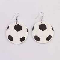 trendy fashion black and white pu leather circle drop earrings football soccer shape pu leather drop earrings for woman