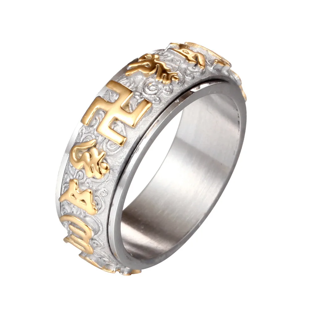 Sanskrit Buddhist Mantra Ring for Men Women Rotatable Gold Silver Color 316L Stainless Steel Buddhism Jewelry Drop Shipping | Украшения и