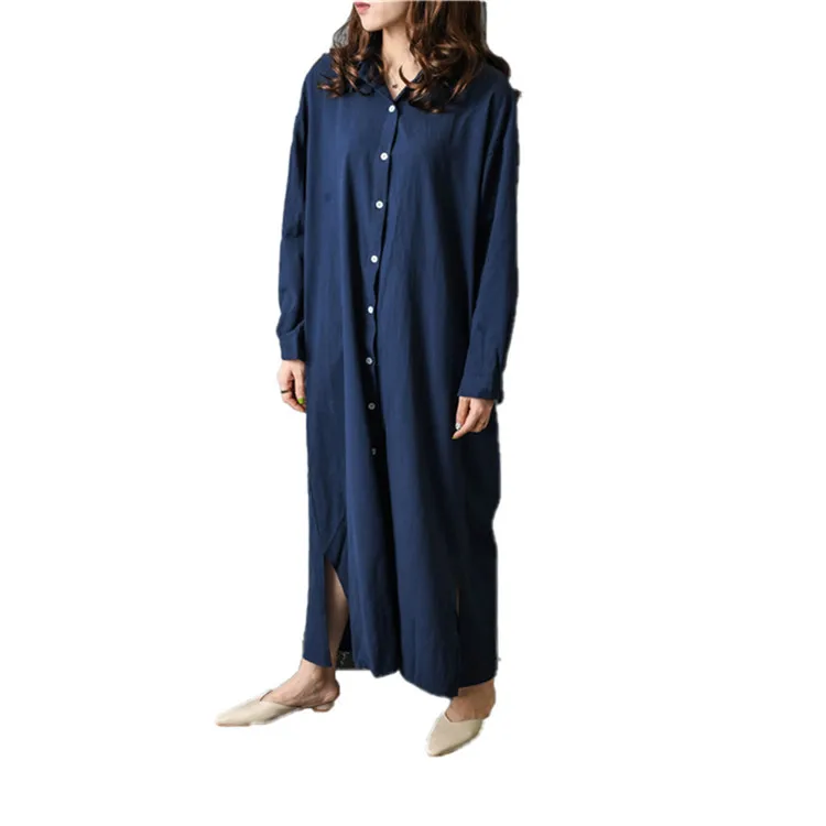 2019 макси платья для женщин из хлопка и льна халат Chemise Femme женская рубашка платье
