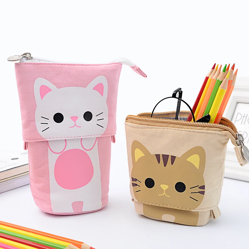 Чехол карандаш с мультяшным котом Kawaii животное холст сумка милая ручка коробка