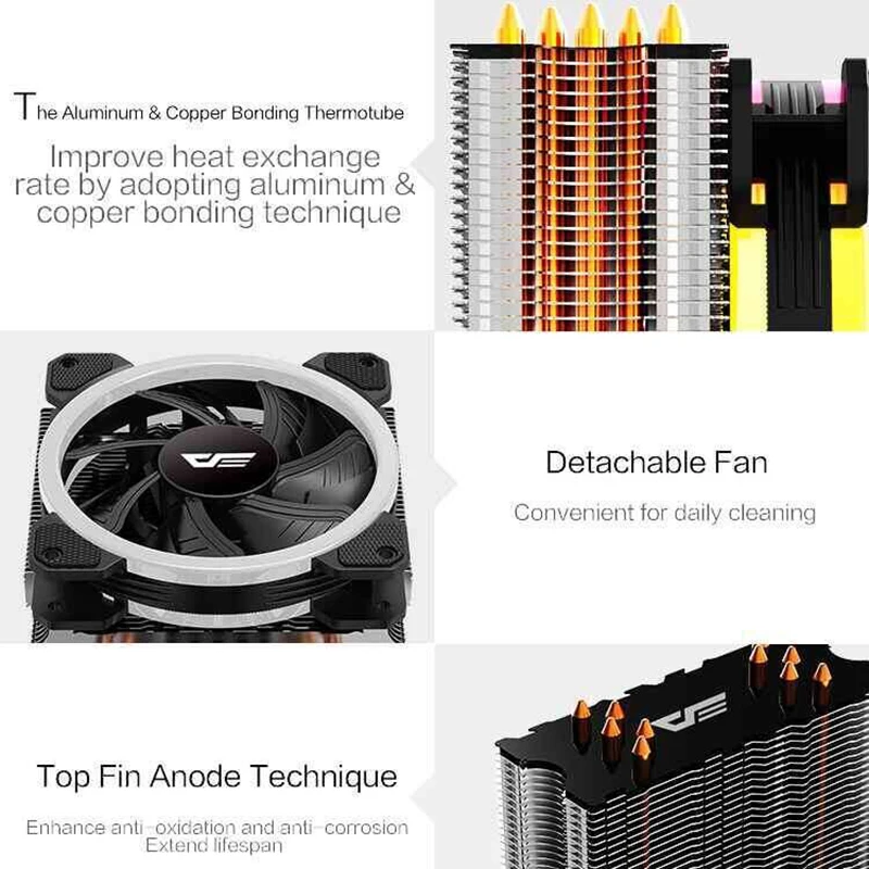 Кулер для процессора darkflash L5 heatpops PWM RGB светодиодный вентилятор 120 мм 4Pin ПК CPU