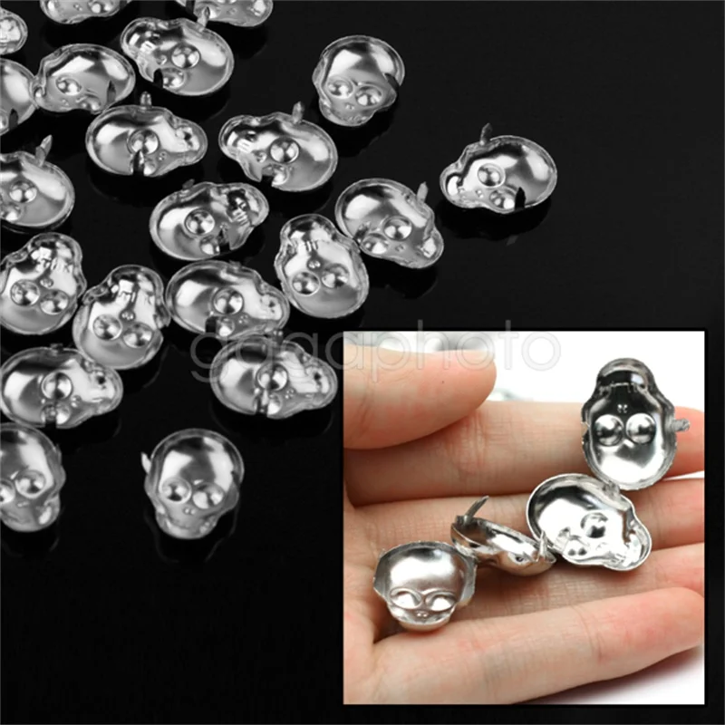 30 шт. шпильки с черепами и гвоздиками серебряного цвета для изготовления кожаных