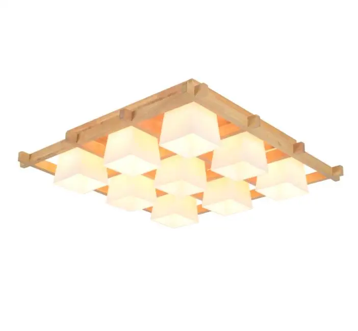 Modern LED Ceiling Lights Wooden Square Ceiling Lamp With Dimming Remote For Living Room Dining Light Wood Bedroom Lamps