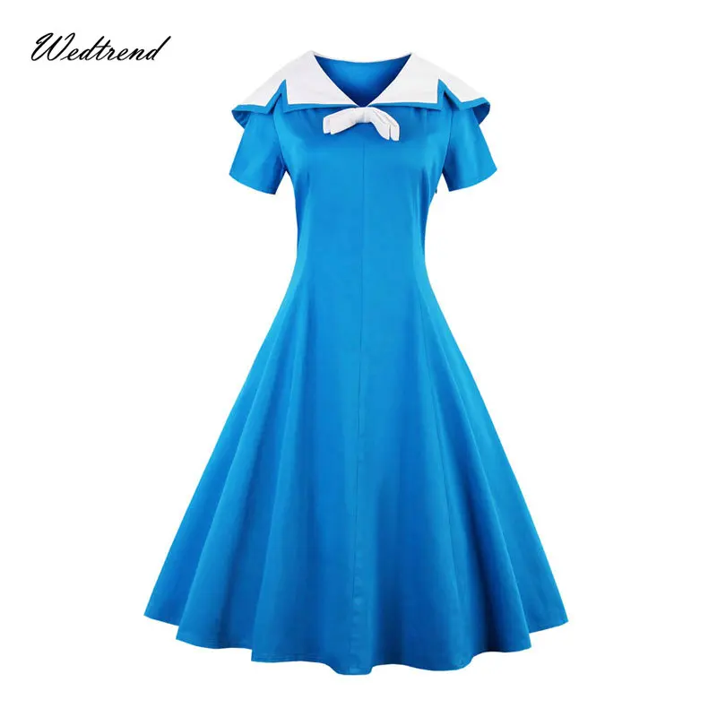 Wedtrend Винтаж 1950 S Стиль леди платье летом Для женщин синий Булавки на короткий