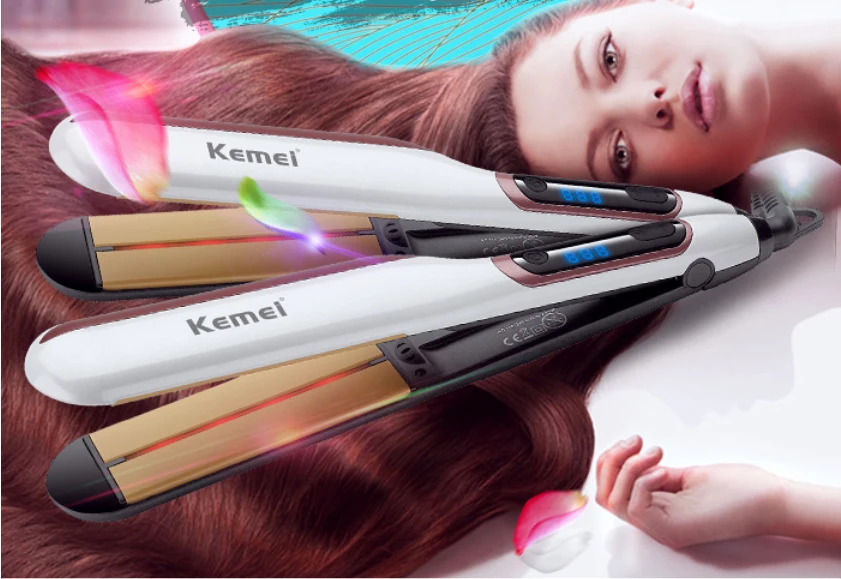 Kemei KM-9623 temperature control infrared hair straightener straight splint LCD display perm irons | Красота и здоровье