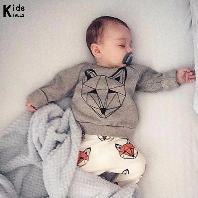 Новый Стильный хлопковый комплект для новорожденных с мультяшным принтом лисы