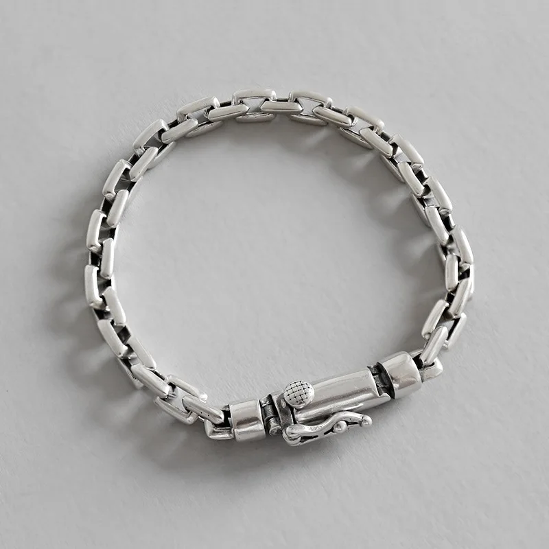 

Korean style hand made S925 sterling silver retro old cross chain bracelet men and women silver jewelry punk style