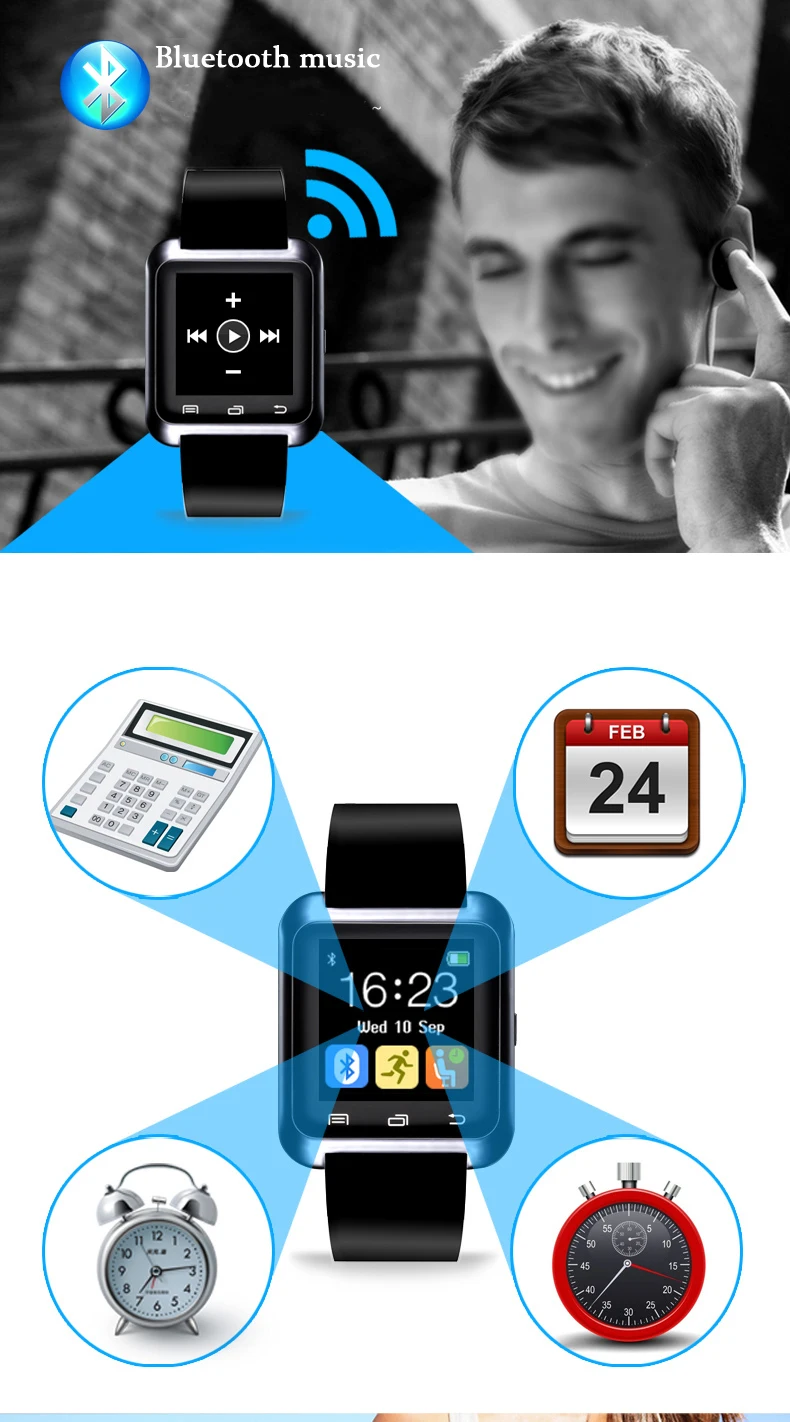 U8 умные часы с Bluetooth громкой связью, музыкальный плеер для детей, Мужской умный браслет, уличный спортивный шагомер для телефонов на Android