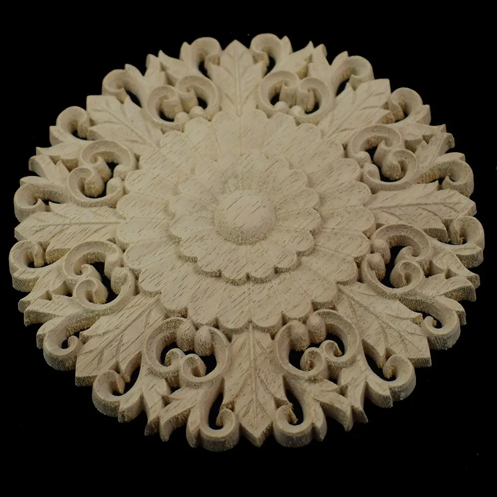 Vintage Flower Pattern Wood Carved Unpainted Oak Round Onlay Applique Plaques Furniture Home Decor | Дом и сад