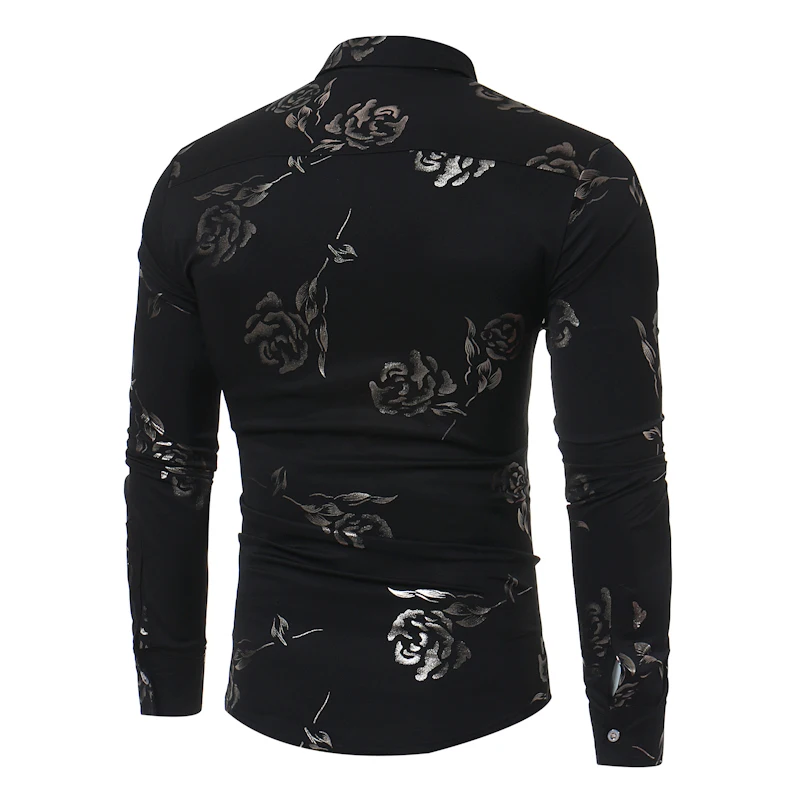 Новинка, мужская рубашка с цветочным принтом, приталенная, Chemise Homme,, роскошная, брендовая, с принтом розы, Мужская одежда, рубашки, Camisa Social Masculina