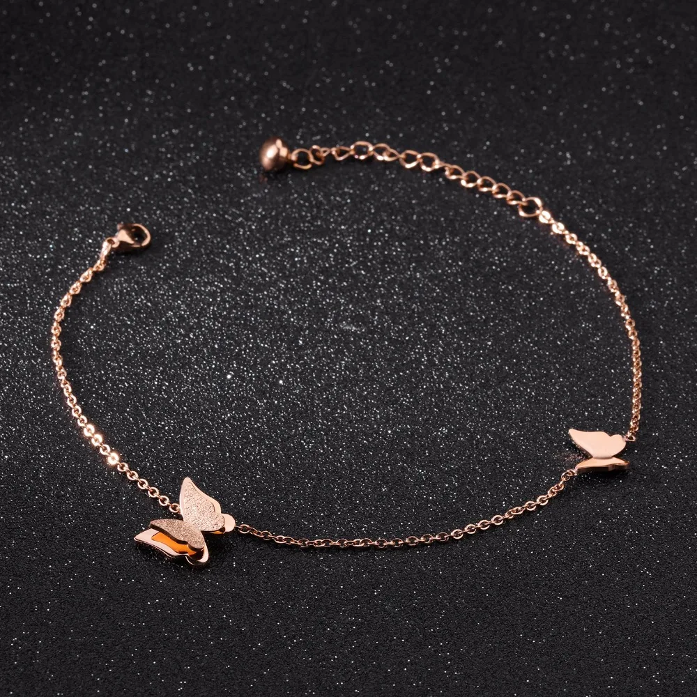Fashion Butterfly Anklets Bracelet For Women Rose Gold Color Dull Polish Stainless Steel Ankle Jewelry Gift Length adjustable | Украшения и