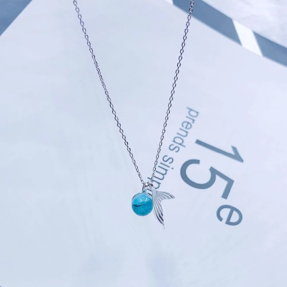 DreamySky Настоящее чистое 925 пробы серебро хрустальный шар хвост русалки ожерелья для женщин Свадебные украшения воротник Colar de Plata