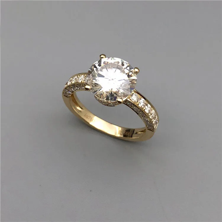 Новинка 3 карат 18K желтое золото Moissanite бриллиантовое кольцо Роскошная корона для