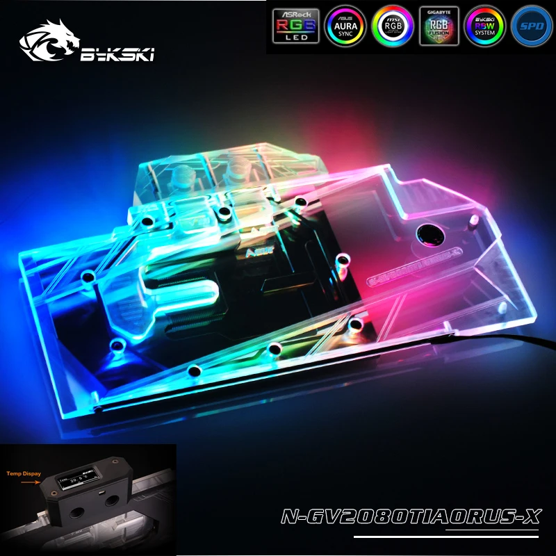 Bykski N GV2080TIAORUS X полное покрытие VGA блок водяного охлаждения LED Ligh для GIGABYTE AORUS GeForce RTX