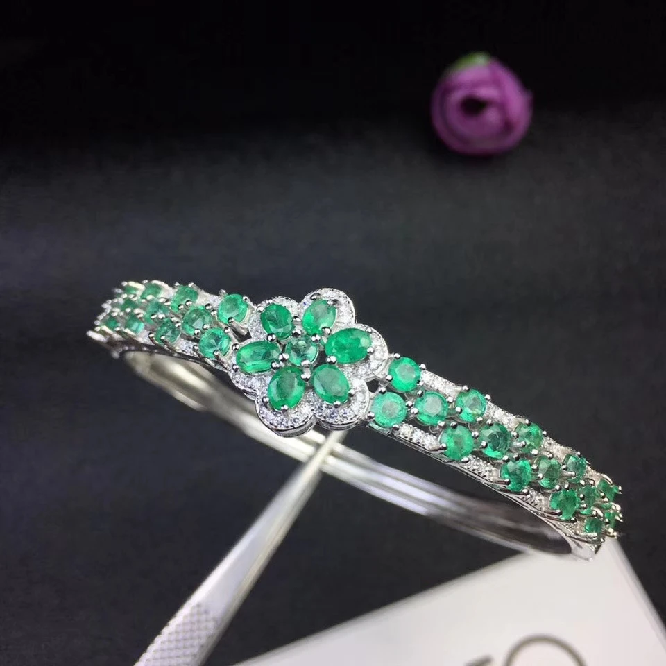 

natural green emerald gem bangles natural red gemstone Bracelet S925 silver Luxurious big Flower woman gift party fine jewelery