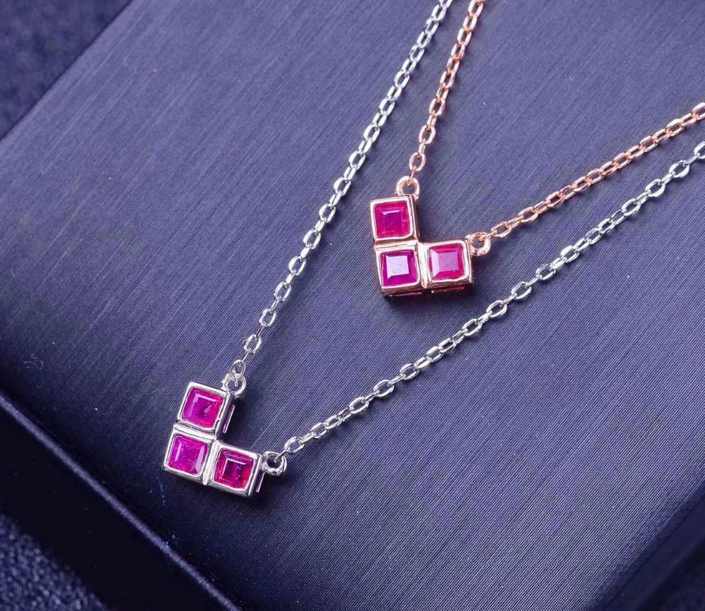 

Natural red ruby stone Necklace natural gemstone Pendant Necklace S925 silver trendy Square Triangle party fine wedding Jewelry