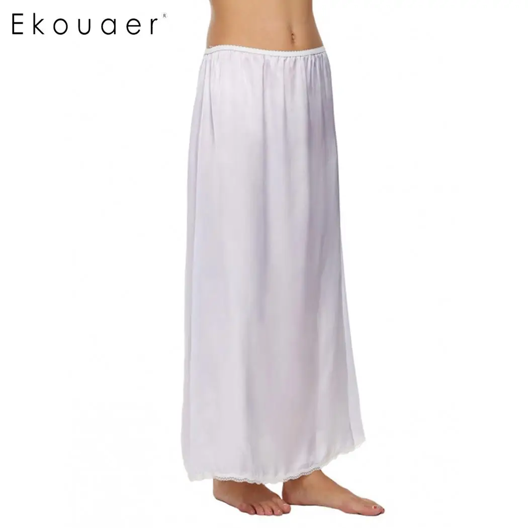 Ekouaer/Повседневная модная женская юбка Нижняя однотонная кружевная свободная