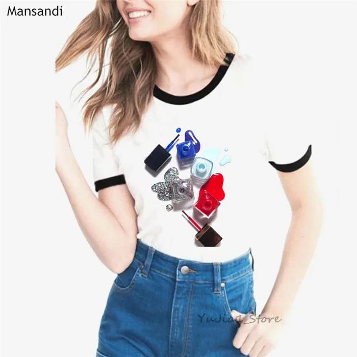 Y52938 B Ropa mujer Роскошная розовая футболка для лака для ногтей Женская vogue Акварельная футболка женские летние топы женские футболки размера плюс camisa - Цвет: Y52938 B