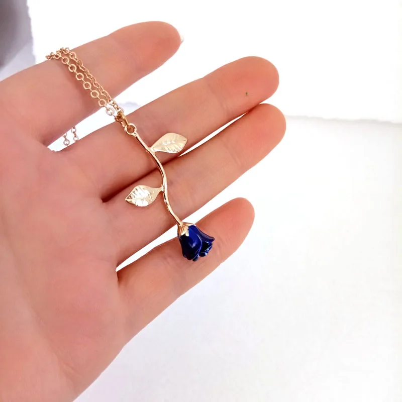 Ожерелье с подвеской в виде розы красного черного розового синего цветов|necklace