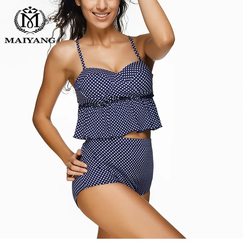 Новинки 2017 Женский Бикини С Оборками Высокая Талия Купальник Плюс Размер