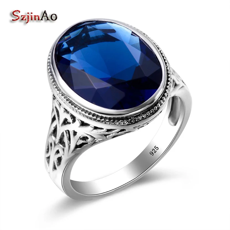 Szjinao талисманы овальные большие кольца для женщин 4.5ct сапфир вечерние кольцо