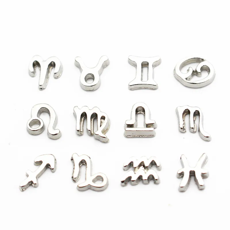 

12pcs/lot Metal Silver 12 Constellations Floating Charms Fit Living Glass Memory Floating Lockets Bracelet Necklacec DIY Jewelry
