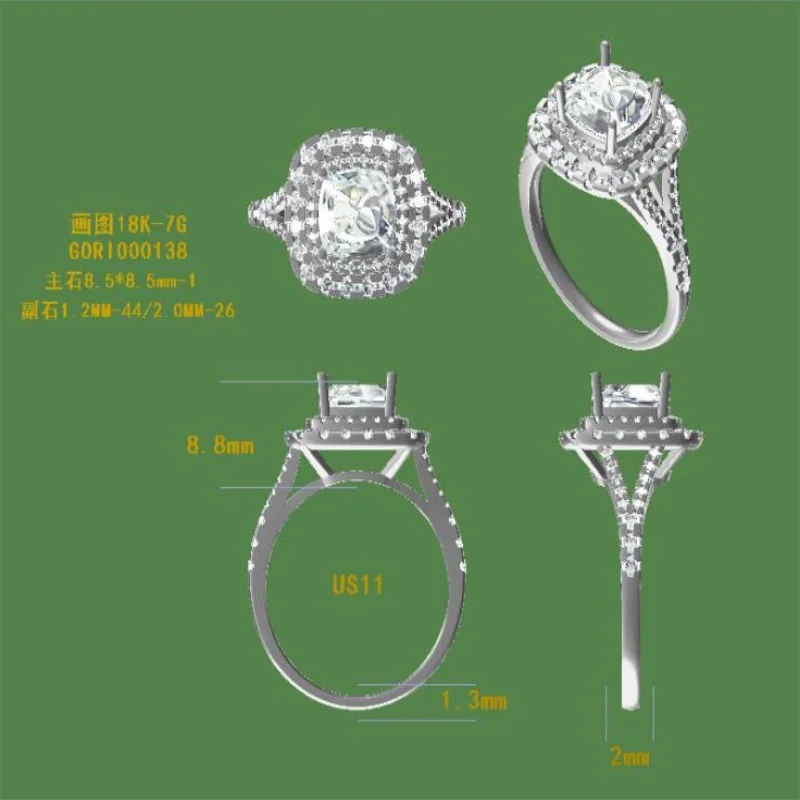 Классический стиль два halo 18k Белый цвет золото 3ct D Цвет ледяная Подушка moissanite