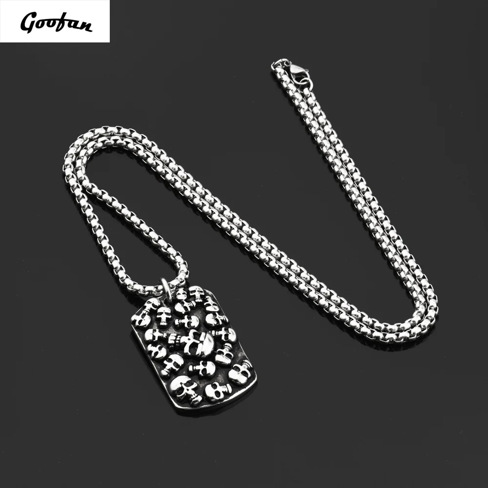 Goofan Hiphop Men Personality Silver Skeleton Fram Dog Tag Pendant&ampNecklace Stainless Steel Trendy Charm Rock Jewelry STN649 | Украшения