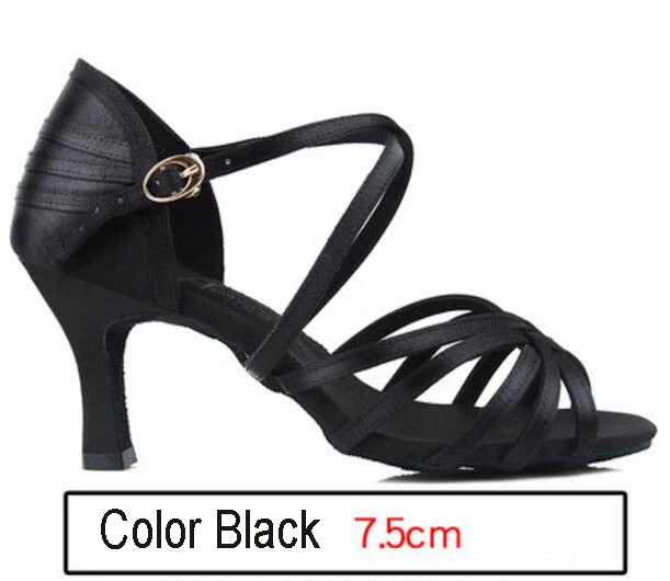 Black 7.5cm Heel Женская Профессиональная обувь для латинских танцев, сальсы, Танго, бальных, самбы, танцевальная обувь, женские туфли на высоком каблуке, мягкие туфли для танцев 5 см/6 см/7 см/8 см - Цвет: Black 7.5cm Heel