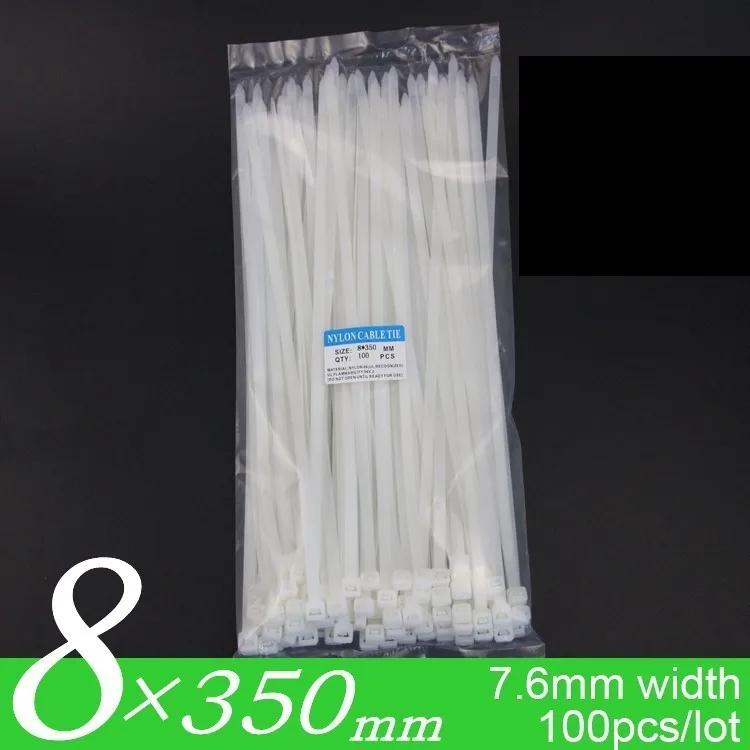 

100pcs/pack 8*350mm Black White Nylon Cable Tie Bring 7.6 Width Plastic Buckle Fixed Tool Tidy the wire National Standard