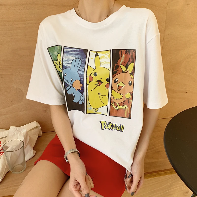 Японская футболка с рисунком Kawaii, летняя свободная футболка с круглым вырезом и коротким рукавом для школьниц, Милая женская уличная одежда в стиле Харадзюку - Цвет: Белый