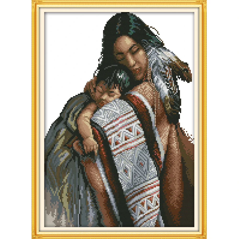 

NKF Mother and Daughter Chinese Stamped Cross Stitch Patterns DIY 14CT11CT Needlework Embroidery Sets for Home Decor