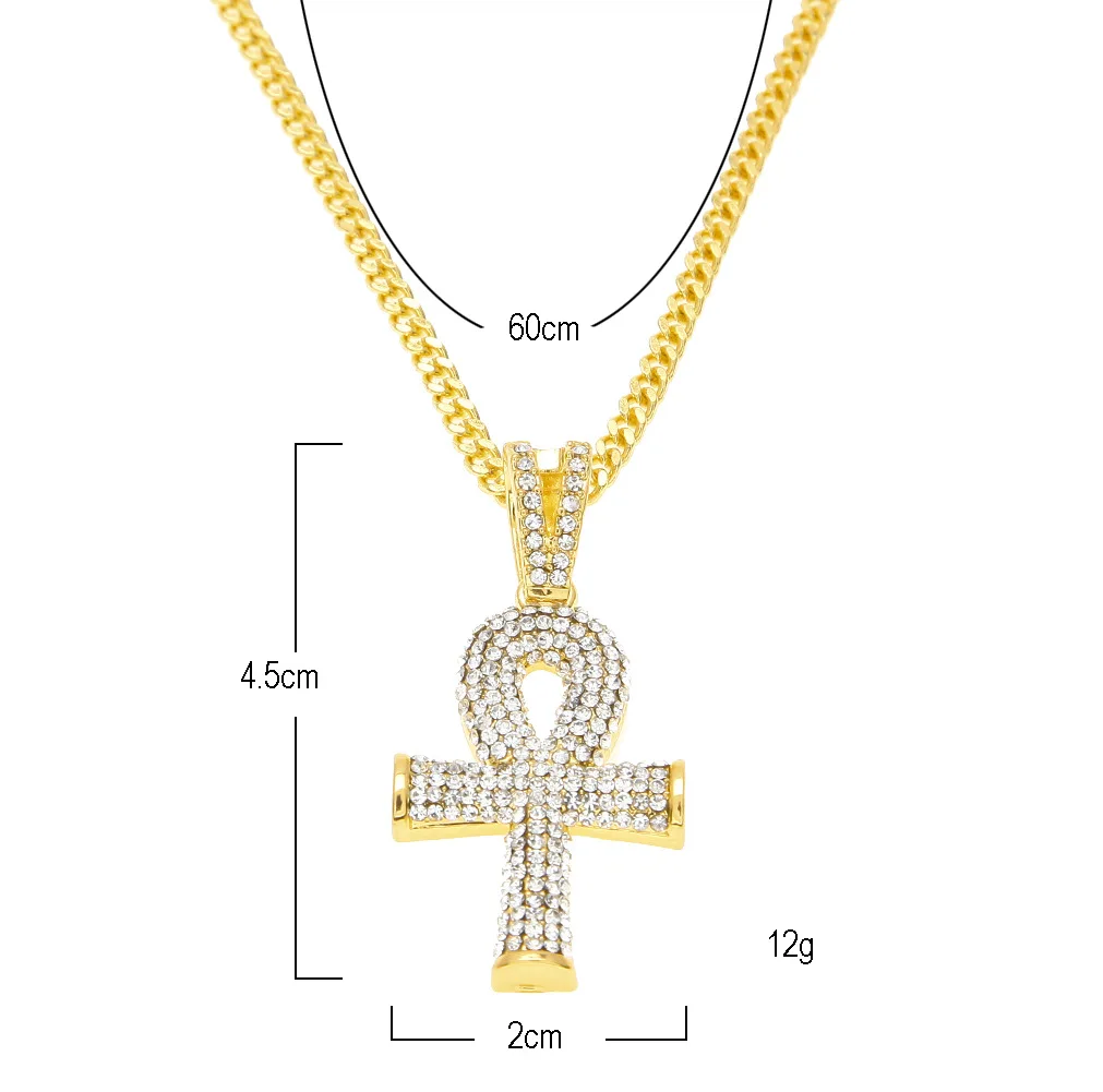 Iced out Ankh крест с веревкой/кубинская цепочка ожерелье мужские хип-хоп ювелирные
