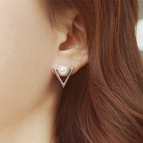 

Hot Sale Trendy Nickel Free Earrings Fashion Jewelry 2019 Pearl Earrings For Women Brincos Oorbellen Cute Triangle Stud Earrings