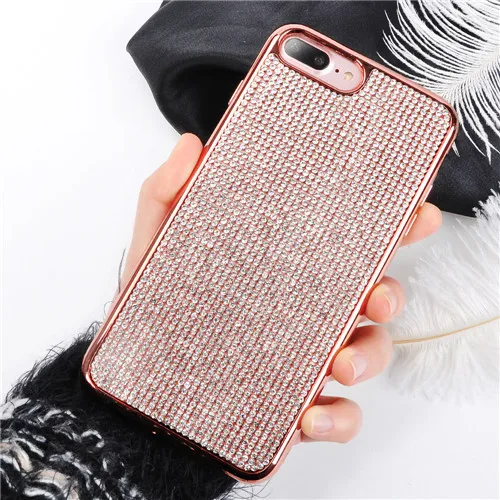 Модный Алмазный чехол для телефона для iphone XS X XS Max XR 6 6s 7 8 Plus, блестящие стразы, мягкий ТПУ чехол, розовое золото, чехол s - Цвет: Rose Gold
