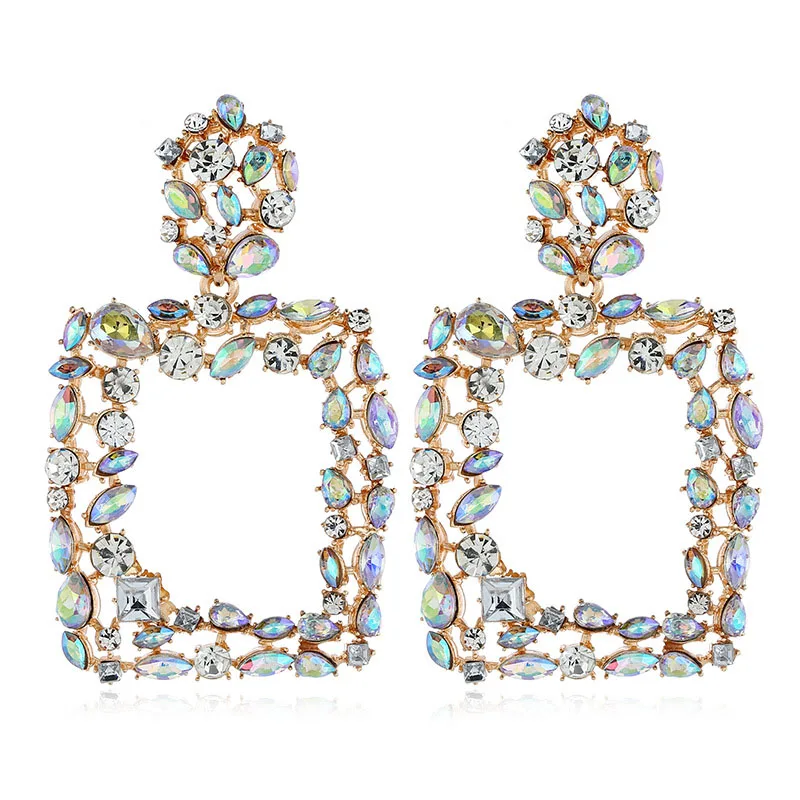 

2019 Full Crystal Earring Hyperbole Za Crystal Square Big Dangle Earrings Wedding Jewelry Luxury Boho Vintage Women Earrings