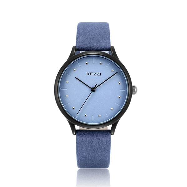 Blue Бренд KEZZI Модные мужские кожаные часы с большим циферблатом водонепроницаемые кварцевые наручные часы повседневные спортивные студенческие часы Relogio Masculino - Цвет: Blue